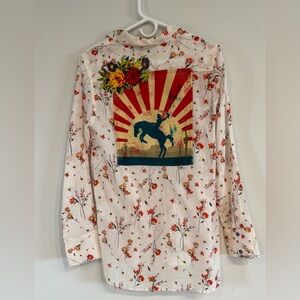 Montana Co. 100% Cotton Bucking Horse Floral Western Button-Down Shirt WM Large